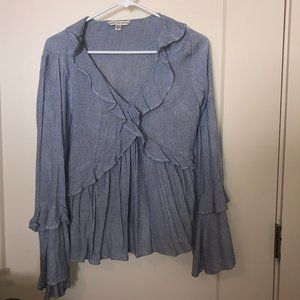 Blue Longsleeve Ruffle Blouse